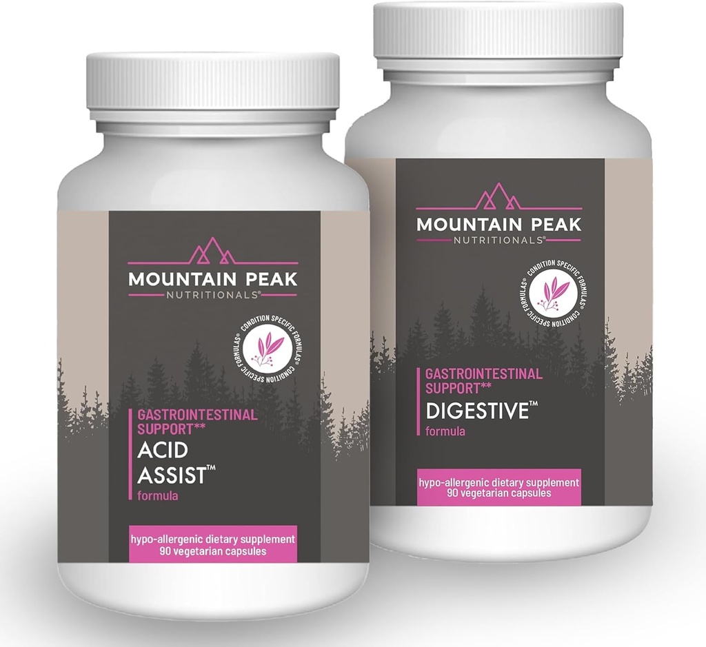 Mountain Peak Nutritionals Acid Assist & Digestive Support Combo Pack - Santé gastro-intestinale et digestive - Enzymes, probiotiques et nutriments - 90 capsules végétariennes