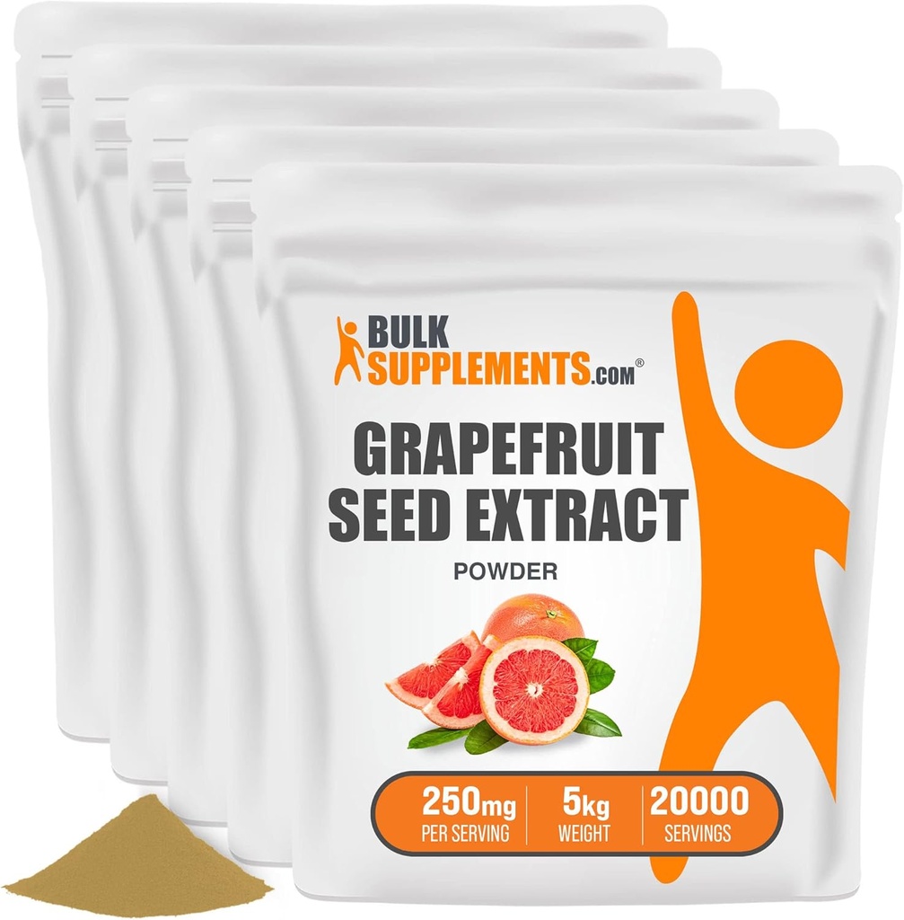 BulkSupplements.com Poudre d'extrait de graines de pamplemousse - Suppléments de graines de pamplemousse, source antioxydante - supplément à base de plantes, sans gluten, 250mg par portion, 5kg (11lbs) (paquet de 5)