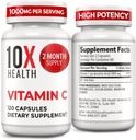 10X Health Vitamin C 1000mg - 120 Capsules Vitamin C, High Dose Ascorbic Acid for Immunity, Antioxidant Protection, Collagen & Tissue Support for Adults - VitaminC 1000 mg - Non-GMO, Gluten-Free