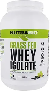 Poudre de protéines de lactosérum de l'herbe NutraBio - 25G de protéines par scoop - Supplément naturel sans sucre de protéines musculaires maigres - Vanille - 2 livres, 29 portions