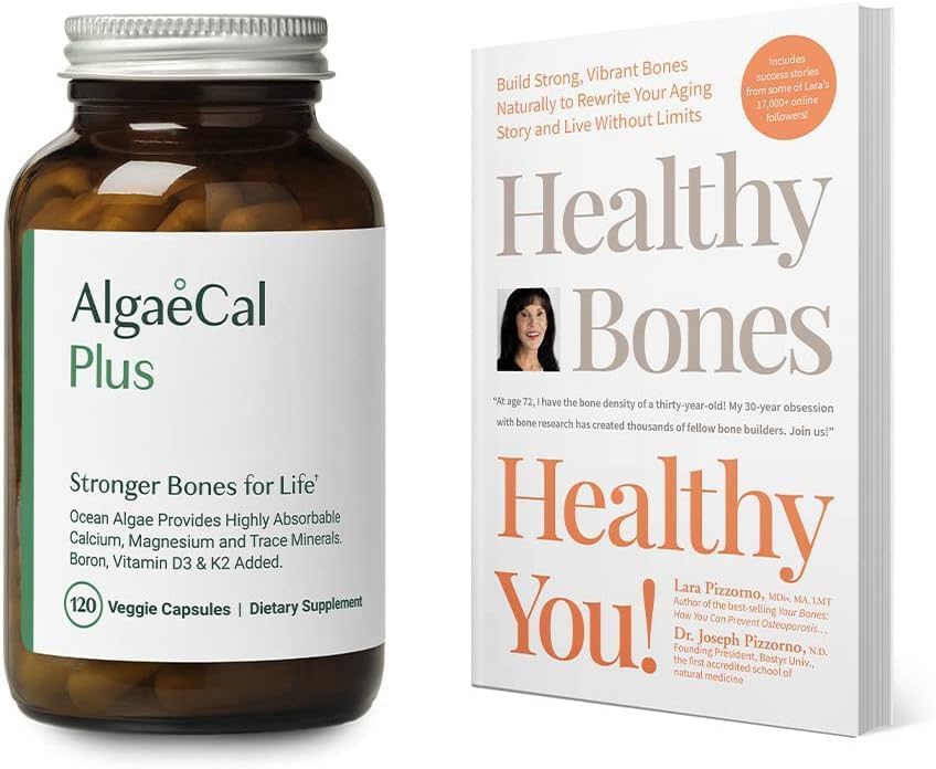 ALGAECAL Bundle Calcium Supplément pour les femmes et les hommes Vitamine D3 & K2, Magnésium et Livre par Lara Pizzorno Bons sains Vous, pour augmenter la santé osseuse, 1-Mois