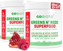 GOBIOTIX Super Greens and Reds Powder - Red and Green Superfood - Supplément probiotique - Enzymes digestifs et poudre de racine de betterave - Complément alimentaire biologique entier (Pom Raspberry, 2 Pack)