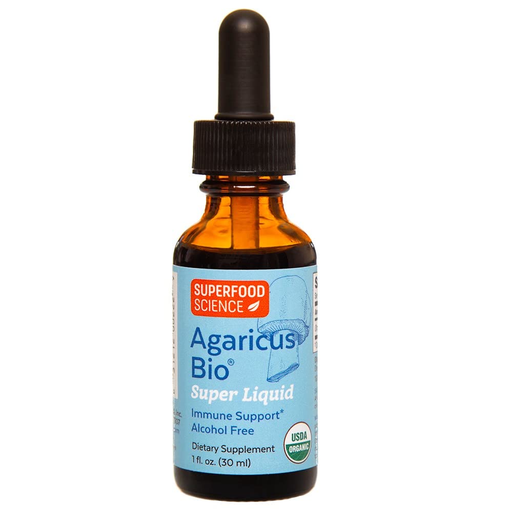 Agaricus Bio Super Liquide, Activité des cellules tueuses naturelles, Extrait de champignons organiques, Agaricus Blazei Murill Champignon, gouttes de teinture avec haute bêta Glucans, supplément de soutien du foie et de l'immuno-support, 30 ml