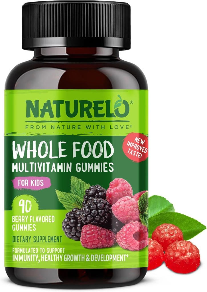 NATURELO Whole Food Vitamin Gummies for Kids - Chewable Gummy Multivitamin for Children - Non-GMO - with Vitamins & Minerals - 90 Vegan Gummies