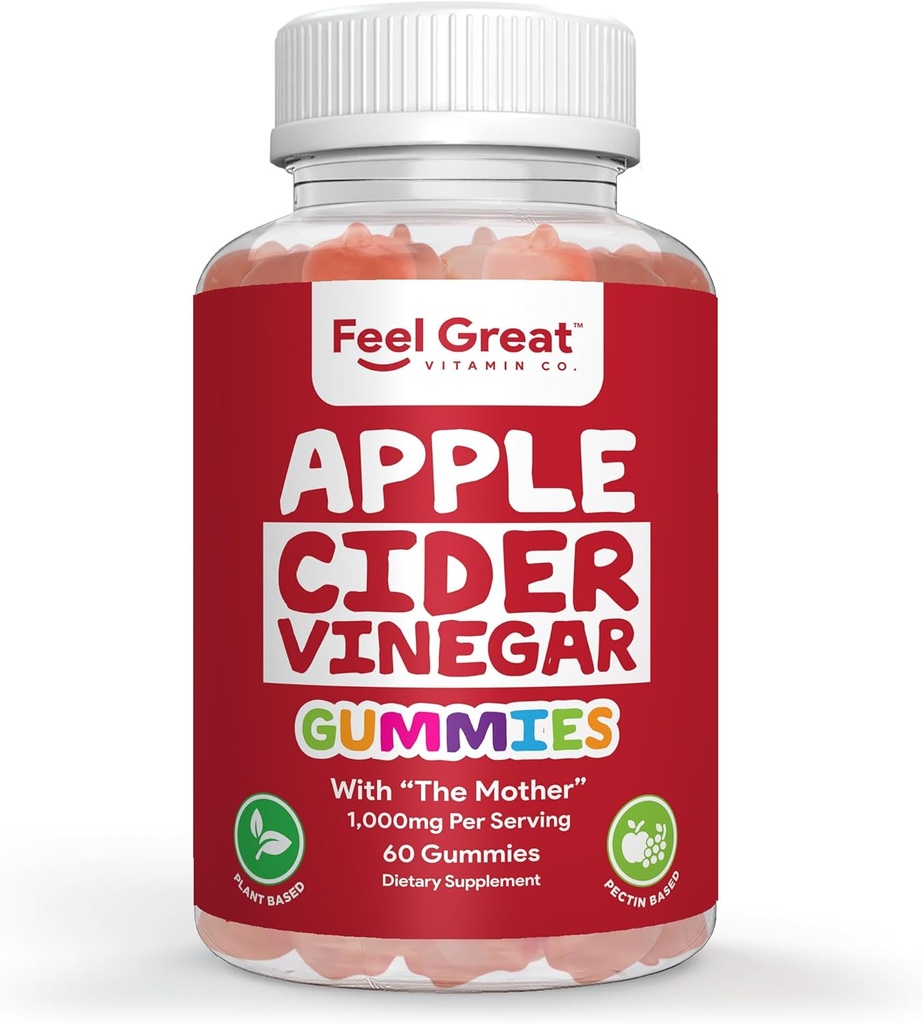 Sentez-vous de grandes vitamines Gommies de vinaigre de cidre de pomme – vinaigre de cidre avec la mère pour le soutien digestif et le bien-être quotidien – végétalien, non-OGM, 60 Gommies