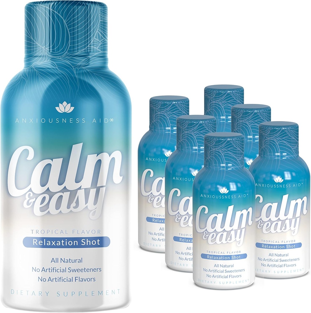 Calm & Easy - Shot Natural Stress Relief, KSM-66 Ashwagandha, Suntheanine L Theanine, boisson adaptogène calmante, relaxation, focus, et l'humeur