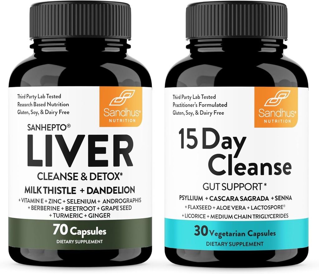 Sandhu's Liver Renew Cleanse Detox Support & 15 Day Gut Cleanse Support Supplément pour les femmes et les hommes