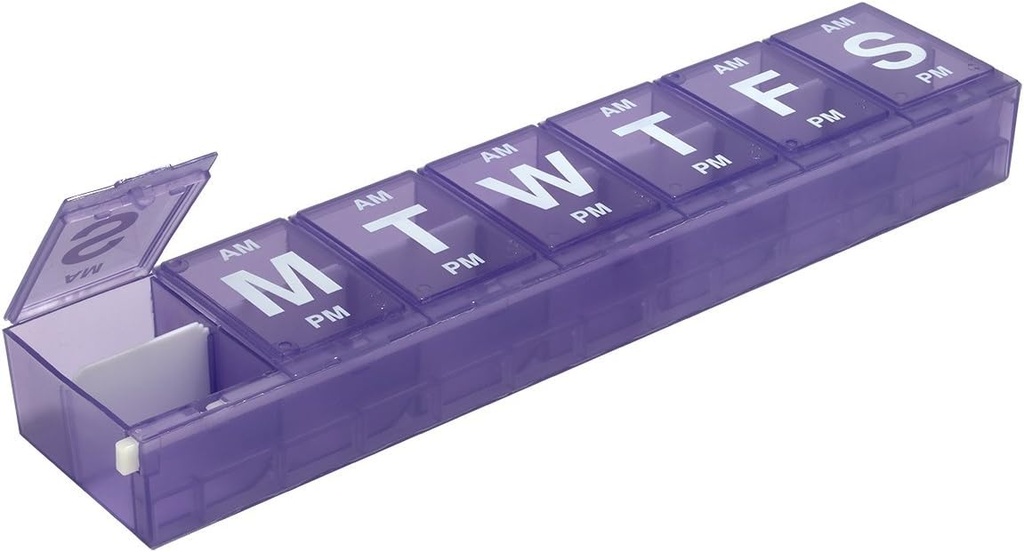 EZY DOSE Weekly (7 jours) Planificateur de pilules AM/PM, Cas de médicaments, Boîte d'organisateur de vitamines, 3X-large compartiments de verrouillage pour des médicaments d'ordonnance sécurisés, prévenir les déversements accidentels, couleur mai Varier, sans BPA