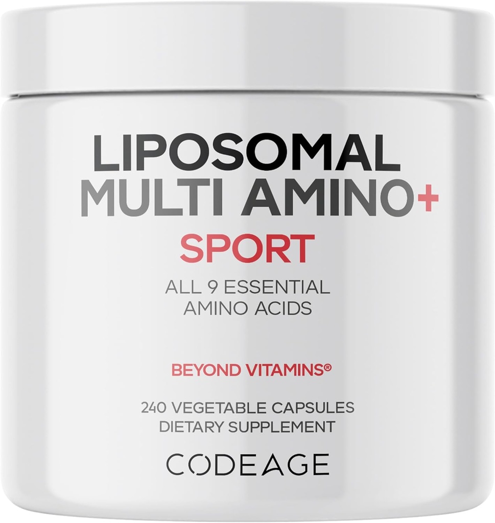 Codeage Multi Amino+ BCAA & supplément de l'EAA, tous les 9 acides aminés essentiels, Pilules d'acides aminés de forme libre, supplément de sport, avant et après l'entraînement, livraison liposomique, végétalien, 240 capsules