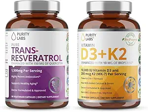 Purity Labs Vitamine D3 K2 & Pure Trans-Resveratrol Supplément