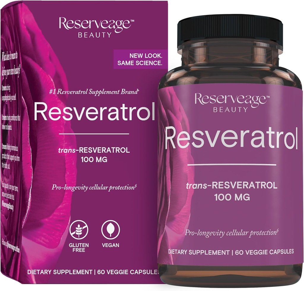 Réserve Beauté, Resvératrol 100 mg, Supplément antioxydant pour la santé cardiaque et cellulaire, soutient le vieillissement en santé et le système immunitaire, Paléo, Keto, 60 capsules (60 portions)