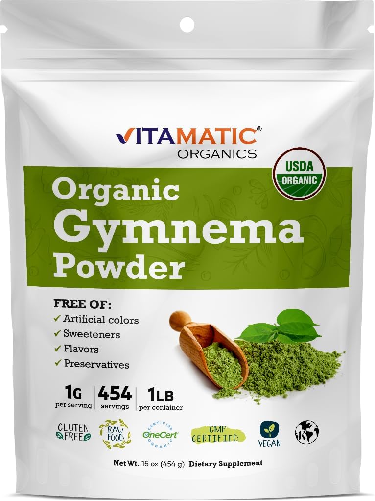 Certifié Vitamatic USDA Bio Gymnema Leaf Powder – 1 Livre (16 Ounces) – Soutien aux plantes naturelles pour la santé globale