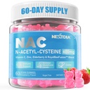 Nextdia NAC Gummies pour les enfants et les adultes, Supplément N-acétyl Cystéine à croquer 600mg 1000mg avec Vitamine C, Zinc, Elderberry pour les antioxydants et le soutien immunitaire, santé pulmonaire et du foie, sans sucre, 120 Ct