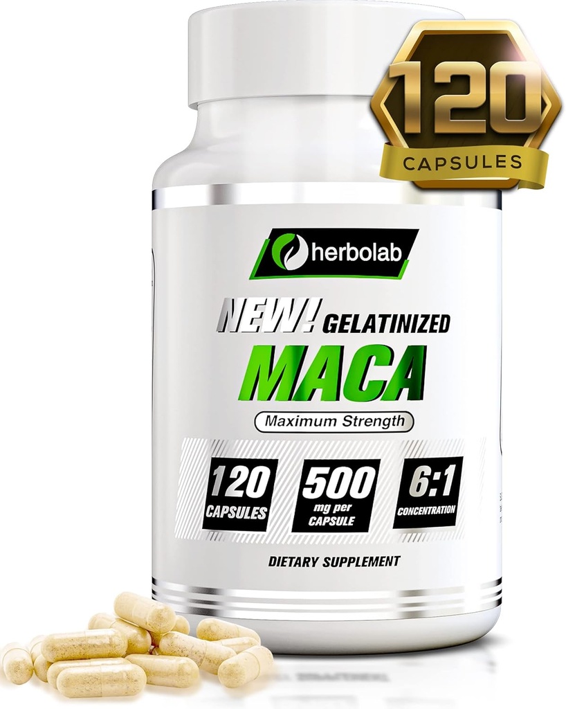 Capsules de poudre de racine de maca péruvienne pour hommes et femmes avec Maca noir biologique, Maca rouge, Capsules d'extrait de racine de maca jaune, gélatinisé 2000 mg par jour, Lepidium Meyenii, Ginseng péruvien, Pills végétaliens