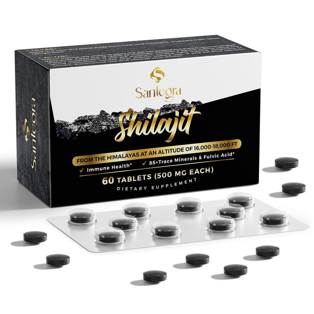 30 000 comprimés Shilajit MG, 100 % Shilajit comprimés purs pour les femmes et les hommes, Himalaya Organic, Fulvic Acid & 85+ Trace Minerals, Supplément de résine pour l'énergie et le système immunitaire, 60 comtes