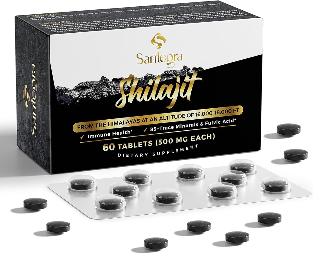 30 000 comprimés Shilajit MG, 100 % Shilajit comprimés purs pour les femmes et les hommes, Himalaya Organic, Fulvic Acid & 85+ Trace Minerals, Supplément de résine pour l'énergie et le système immunitaire, 60 comtes
