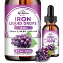 Supplément en fer liquide pour les femmes, les hommes et les enfants - gouttes de fer liquide avec folate, vitamine C, B6, B12 pour l'anémie, globule rouge, soutien énergétique - Arôme de raisin, 2 Fl Oz