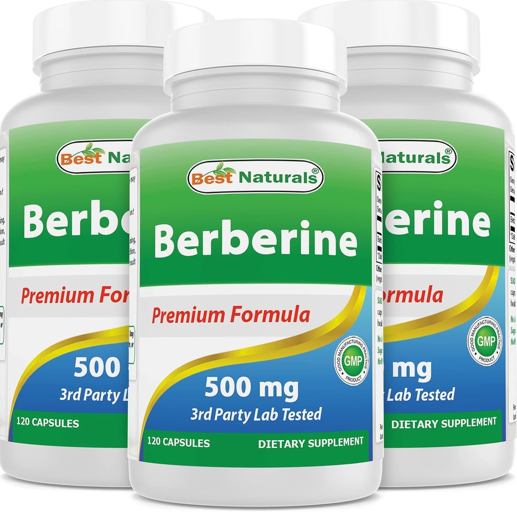 Best Naturals Berberine 500mg 120 Capsules - Supports Fonction immunitaire, Fonction cardiovasculaire et gastro-intestinale (120 Nombre (paquet de 3))