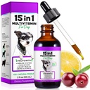 Multivitamine de chien, 15 en 1 gouttes liquides Multivitamine de chien suppléments, Vitamines de chien pour la santé cardiaque, os, articulaire, peau et manteau, Bladder, système immunitaire soutien 60ml