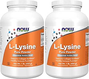 MAINTENANT Suppléments, L-Lysine (chlorhydrate de L-Lysine) Poudre, soutient la synthèse du collagène*, acide amino, 1-Pound (paquet de 2)