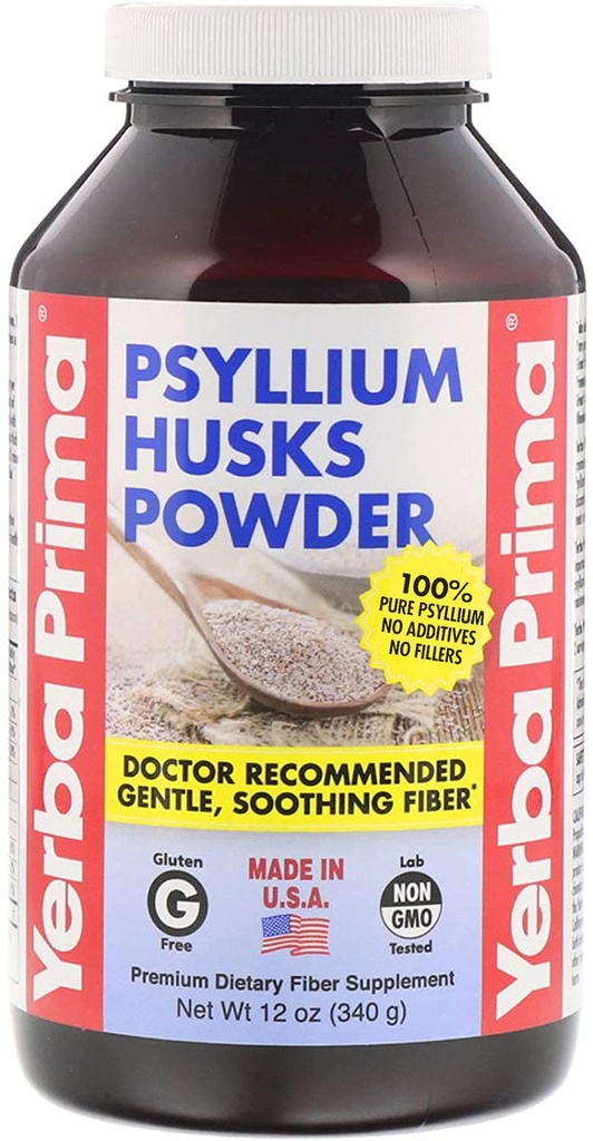 Yerba Prima Psyllium Husks Fibre Poudre, 12 once - Supplément de fibre naturelle - Nettoyage des colonies - Gut Health - Vegan, non-OGM, sans gluten