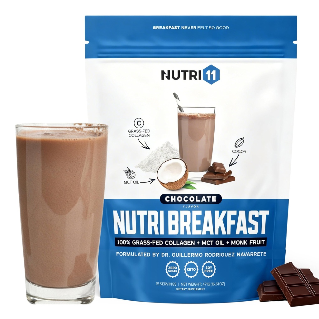 NutriBreakfast par Nutrilermo/Keto Protein Collagen Poudre avec MCT Oil/MCT Oil Powder/Keto Collagen Peptides avec gazon de type I et III (15.9, Chocolat)
