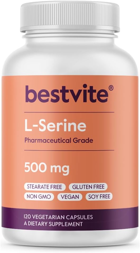 BESTVITE L-Serine 500mg (120 gélules végétariennes) - Pas de stéarate - Vegan - Non OGM - Sans gluten