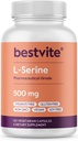 BESTVITE L-Serine 500mg (120 gélules végétariennes) - Pas de stéarate - Vegan - Non OGM - Sans gluten