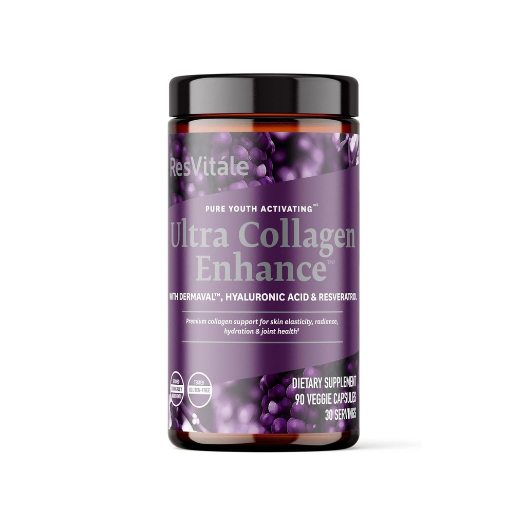 ResVitale Ultra Collagen Enhance - Supplément soin de la peau avec Resveratrol - 90 Capsules Veggie