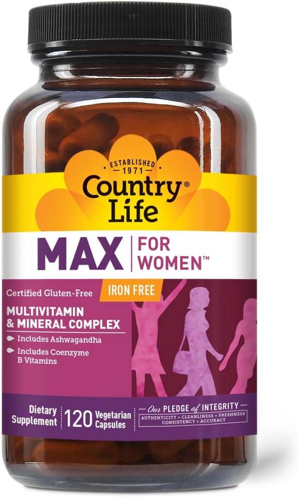 Country Life Max for Women - Multivitamin and Mineral Complex, Iron-free - 120 Vegan Capsules