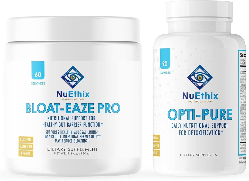 NuEthix Formulations Détoxification et supplément de soutien Gut Bundle d'Opti-Pure, 30 portions et Bloat-Eaze, 60 portions
