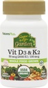 Natures Plus Source de vie Jardin Vitamine D3 & K2-60 Capsules végétaliennes - favorise le soutien des os, la fonction immunitaire, la santé cardiovasculaire et l'équilibre de l'humeur - végétalien, sans gluten - 60 portions