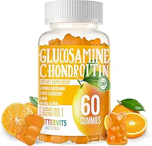 Glucosamine Chondritin Gommies avec MSM & Elderberry Extra Strength - Soutien articulaire, Supplément de soutien immunitaire antioxydant pour adultes, hommes et femmes.60 Gommies orange