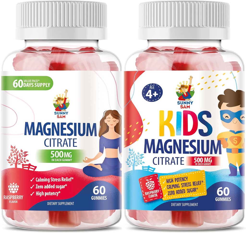 Gommies de magnésium pour les enfants et les adultes - 500mg - Calme Magnésium Chews - Magnésium Citrate Supplément à croquer pour le soutien de l'humeur et des muscles