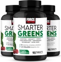 FACTEUR DE FORCE Comprimés verts plus intelligents, 3-packs, supplément vert avec 25 superaliments et antioxydants pour améliorer la digestion, réduire le stress, renforcer l'immunité et soutenir le métabolisme, 270 comprimés