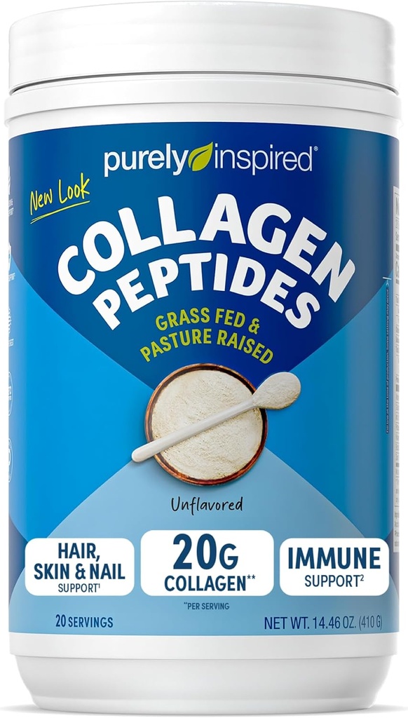 Poudre de collagène purement inspirée, non aromatisée (20 portions) - 20g Poudre de protéines de collagène pour les femmes et les hommes - herbe-Fed et pâturage élevé - Sans gluten, sans paléo et sans céto-friendly boisson de collagène