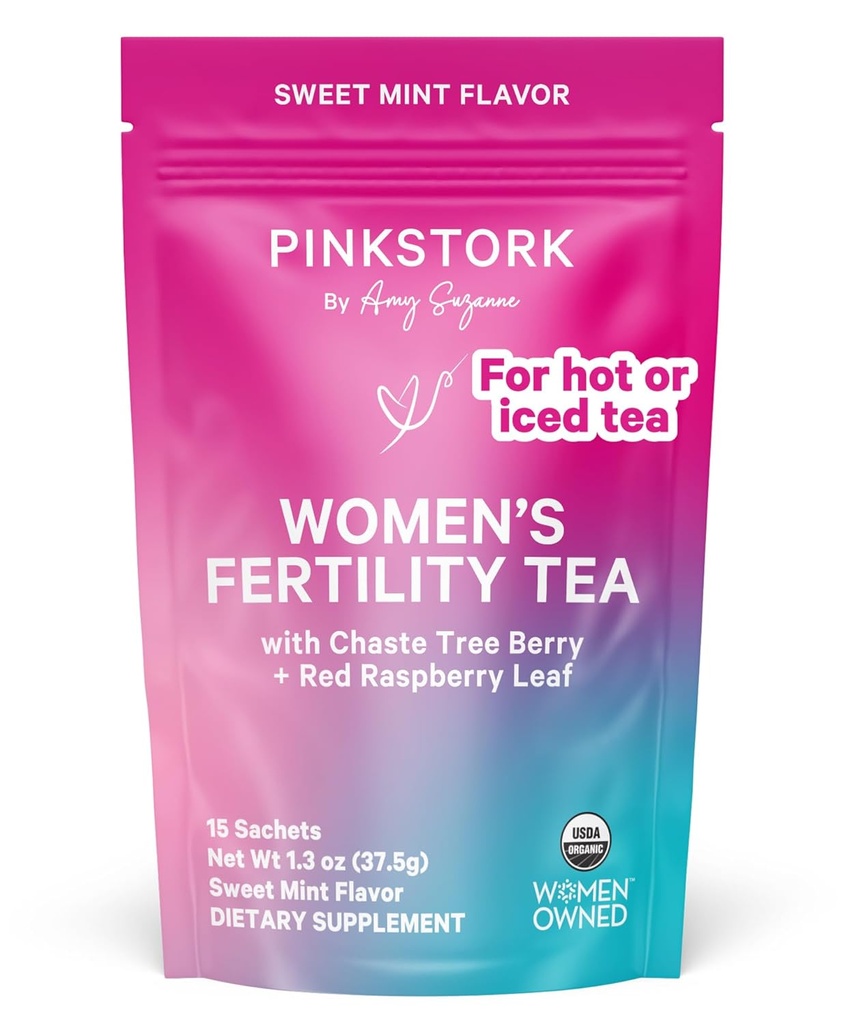 Thé Fécondité Bio Rose Stork pour femmes Suppléments Fécondité pour les femmes avec Berry Chaste Tree (Vitex) + Feuille de framboise rouge.