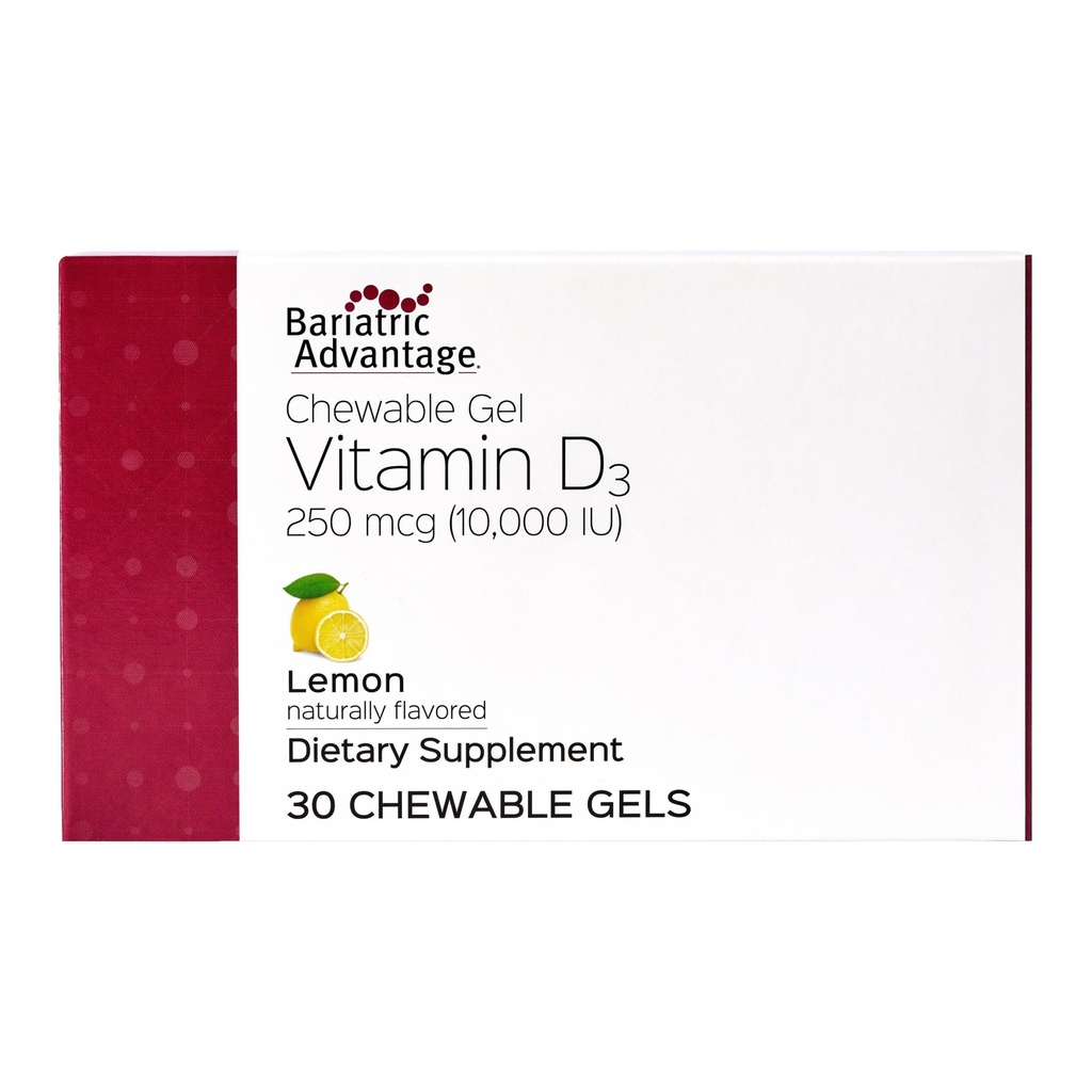 Avantage bariatrique Gels de vitamine D 10 000 UI - Gels à croquer de vitamine D3 - Soutien à la santé des os* - pour les patients bariatriques - Vitamines de bon goût - Facile à utiliser - 30 Compte