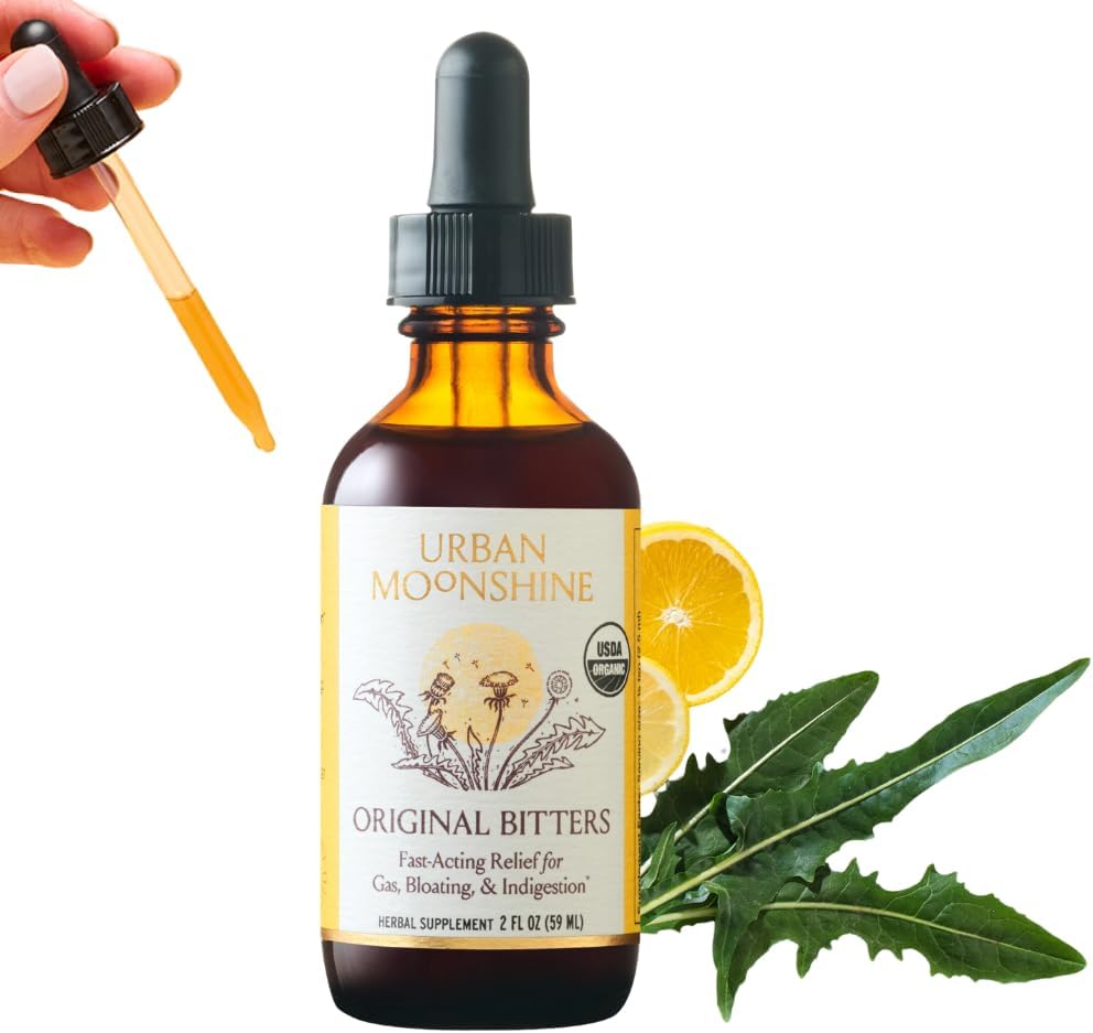 Urban Moonshine Original Digestive Bitters - Debloat - Gut Health - Appétit Regulation - Support digestif - Certifié Organique - Racine de Dandelion - Racine de Burdock - 2 Fl Oz