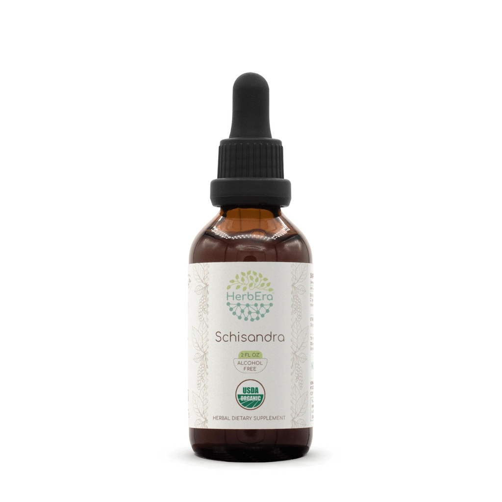 HerbEra Schisandra B60 USDA Teinture biologique (extrait sans alcool, gouttes à base de plantes de haute puissance, supplément liquide) Schisandra biologique certifiée (Schisandra Chinensis) Berry séché (2 oz)