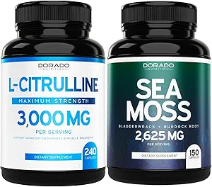 L Citrulline Supplément (240 comtes) Support L Arginine et pilules à oxyde nitrique - Irish Sea Moss Capsules (150 comtes) Seamoss cru pour Thyroïde, Énergie et Immunissance Support - 3ème partie testée, Vegan & USA Made