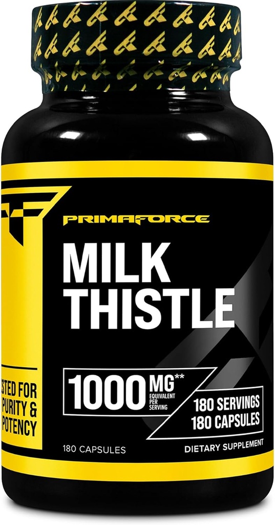 Primaforce Thistle de lait 180 Capsules 1000mg Équivalent - Sans gluten, Supplément diététique non-OGM, à partir de 250mg de 4:1 Extrait