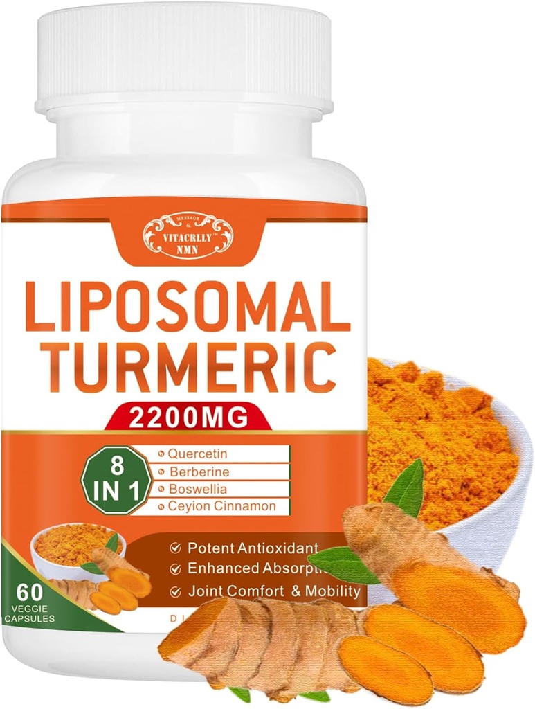 2200mg Liposomal Curcumin curcumin supplément avec le poivre noir et le gingembre Absorption améliorée - 95% Curcumin extrait pour le soutien joint 60 Capsules