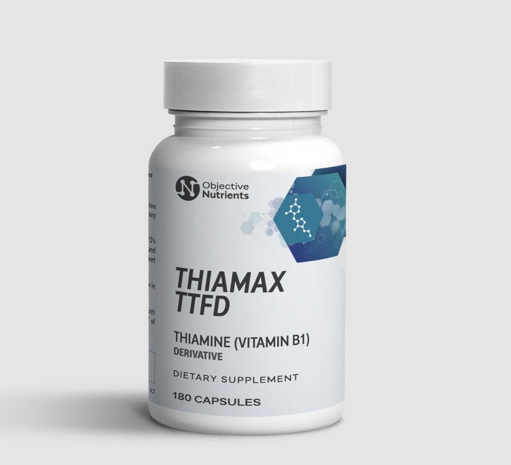 Thiamax Vitamine B1 (Thiamine TTFD), L'original, Pas de charges toxiques, soutient le métabolisme énergétique, haute dose, tiers testé, tous les ingrédients actifs 100mg, 180 Compte