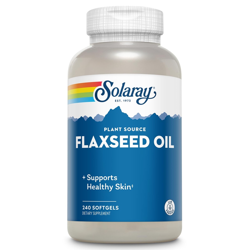 SOLARAY Huile de lin 3000 mg avec Omega 3 6 9, Softgels de graines de lin pour la santé de la peau, Supplément triple Omega, Non-OGM, Sans gluten, Verifié en laboratoire - Garantie de 60 jours - 80 portions, 240 Softgels