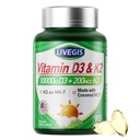 Vitamine D3 K2 Softgels, D3 10000 UI avec K2 (MK-7) 200 mcg avec des softgels à l'huile de coco, facile à avaler 2 en 1 Vitamines D & K, soutient l'absorption de calcium, l'immunité et la santé cardiaque - 90 comtes