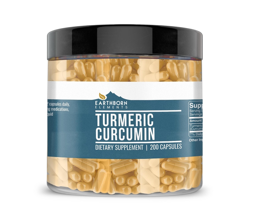 Éléments terriens Curcumine curcumine 200 Capsules, pures et non diluées, sans additifs
