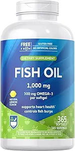 Huile de poisson rite Aid 1000mg, 365 Softgels - Saveur de citron naturel, avec EPA et DHA, soutient la santé du coeur, du cerveau et de la vision