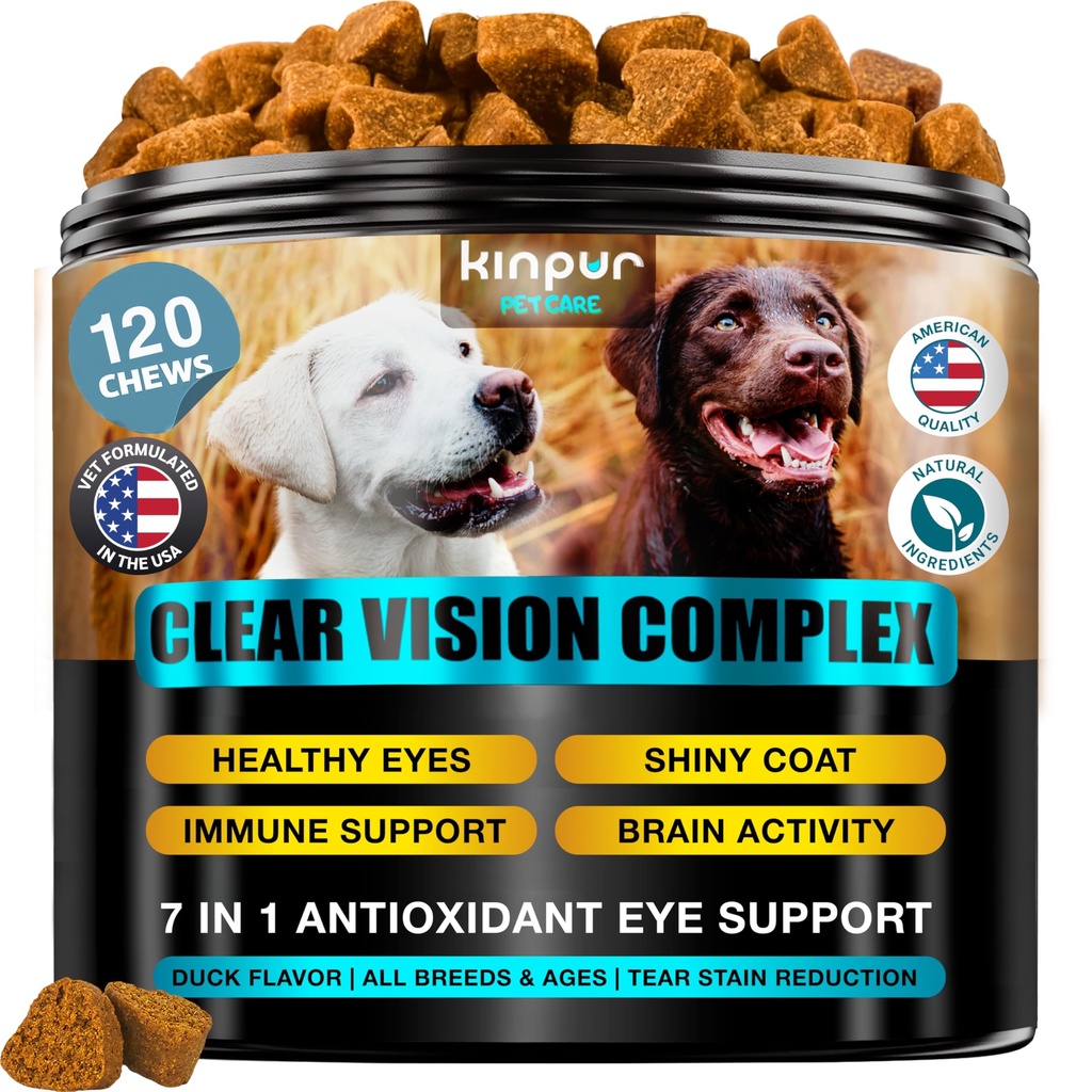 Vitamines oculaires pour chiens - Supplément de vision des chiens pour les étamines, soins pour les yeux des chiens, soutien immunitaire - Vitamine, Carotte, Huile de poisson, Lutéine - 180 Chews doux avec goût de canard - pour toutes les races et tous les âges