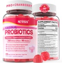 Probiotiques vaginaux Gummies pour femmes PH Balance, Odor Control avec prébiotiques, canneberge, D-mannose, favorise la flore vaginale féminine saine, le trac urinaire, levure, soutien digestif, sans sucre, 120Cts